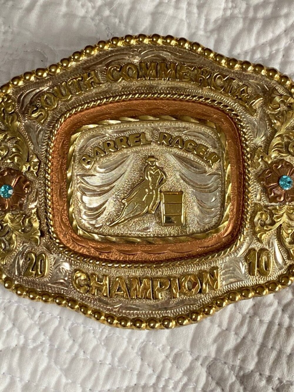 2010 Tres Rios Silver Barrel Racer Trophy Belt Buckle – NPRA Hell on Hooves